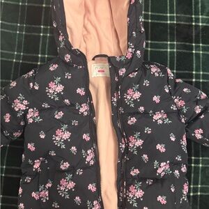 The Children's Place Floral Puffer Jacket - Black and Pink